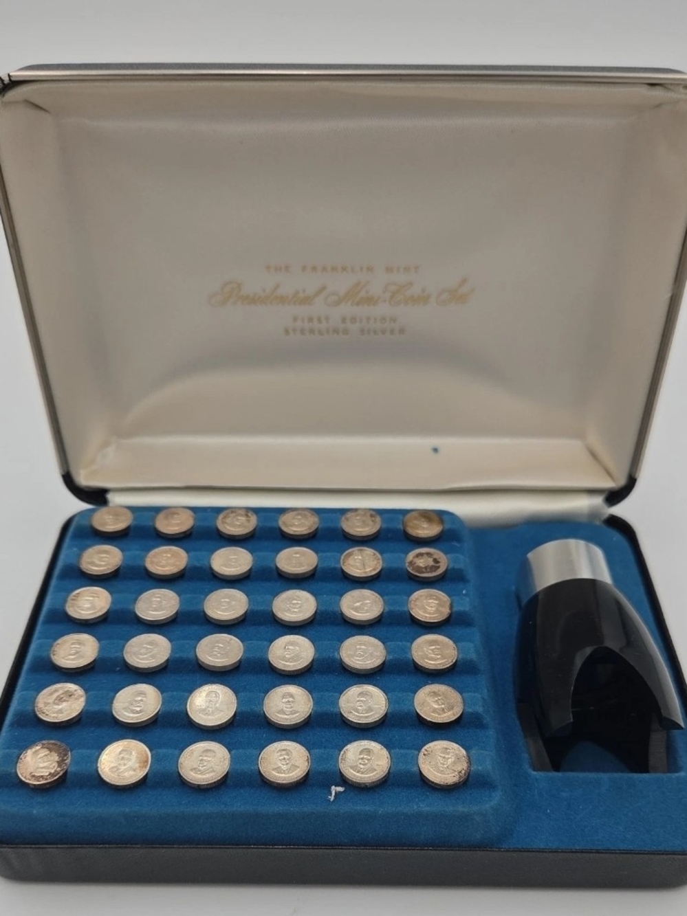 Franklin Mint Presidential 36 Mini-Coin Set First Edition .925 Silver  w/ Lens